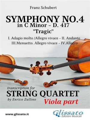 cover image of Viola part--Symphony No.4 "Tragic" by Schubert for String Quartet